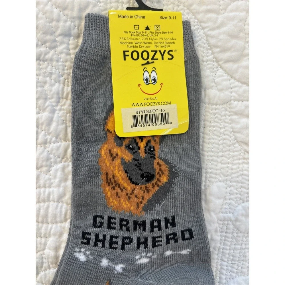 Foozy's Canine Collection German Shepherd Socks SZ 9-11 Gray Poly Blend New